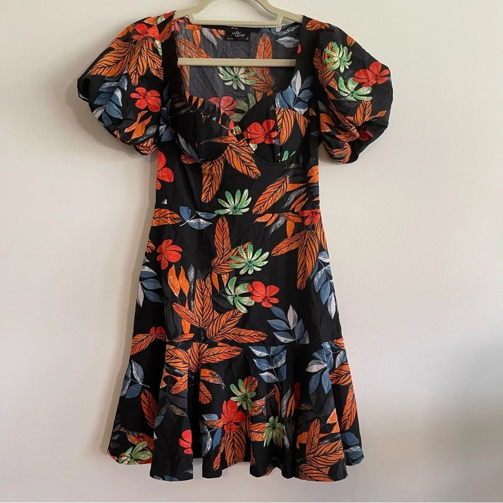 Milk & Honey tropical floral puff sleeve mini dress size small